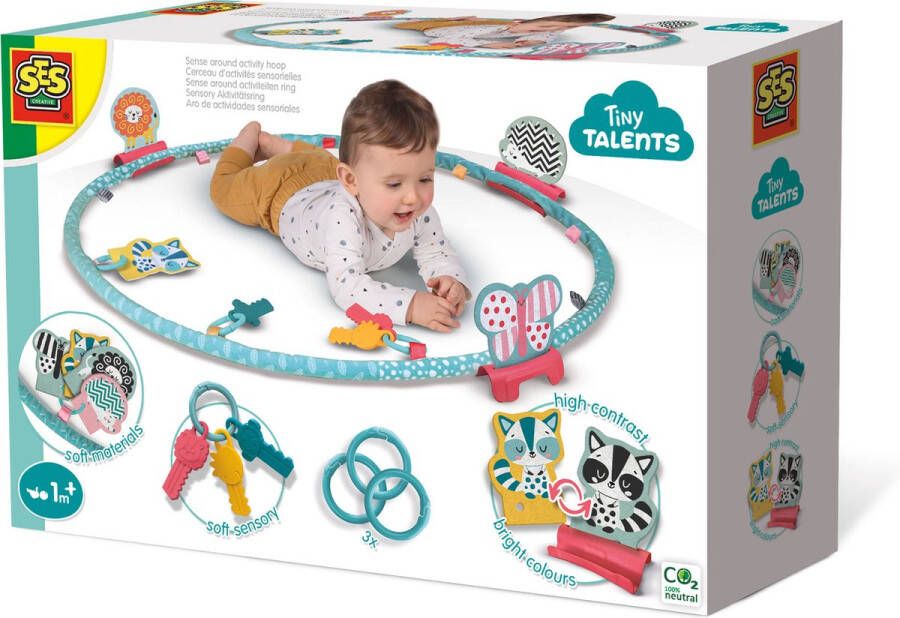 SES Tiny Talents Sense around activiteiten ring Montessori speelring inclusief ringen contrastkaartjes en bijtsleutels Bijtring Baby Speelgoed