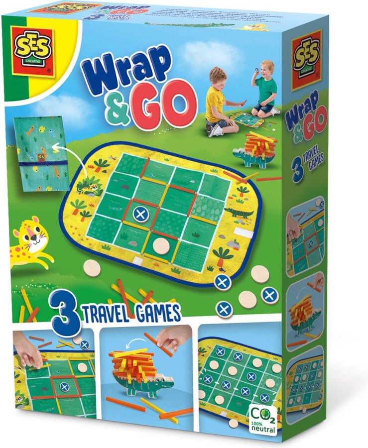 SES Wrap&Go reisspellen Vier op een lijn Kamertje verhuur Pak kroko 3 in 1 travel size speelbord is de bewaartas