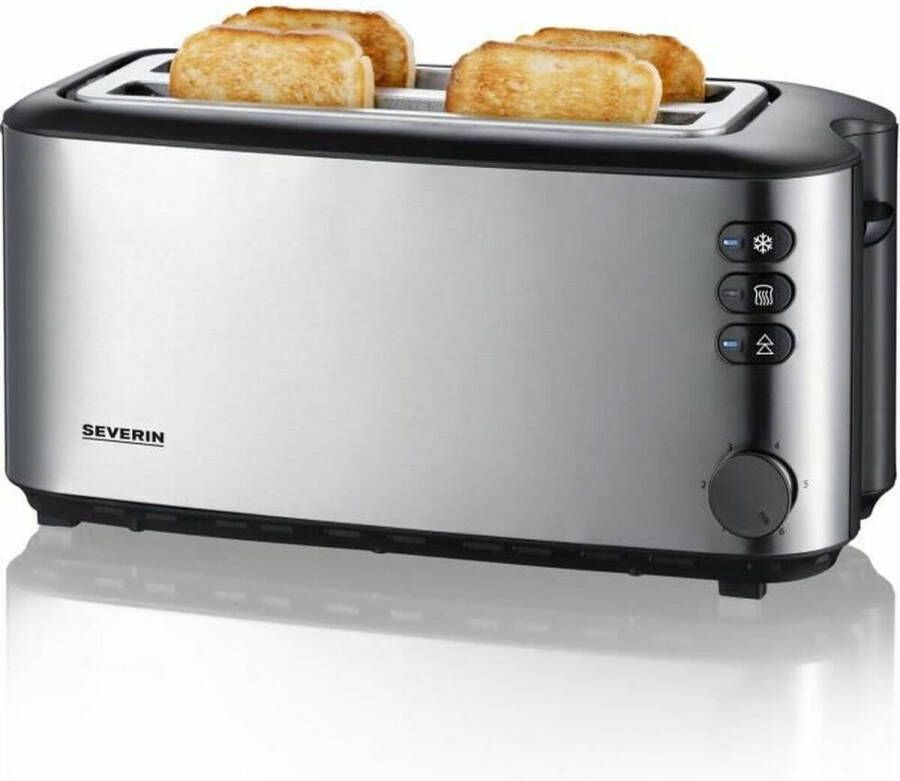 Severin Toaster AT 2509 hoogwaardige warmte-isolerende en dubbelwandige edelstalenbehuizing met opzethouder voor broodjes ruimte voor maximaal 4 plakken brood