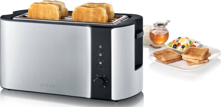 Severin AT 2590 Broodrooster Toaster Long-slot 4 Sneden Geborsteld RVS