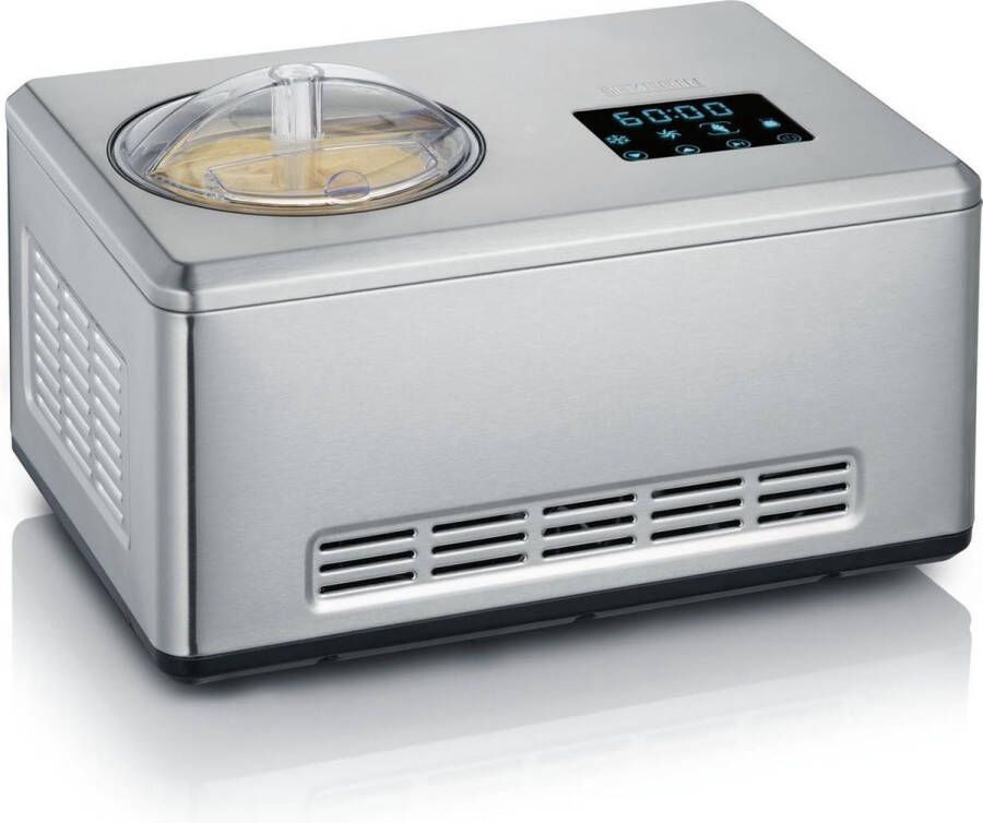 Severin Ijsmachine EZ 7406 voor de bereiding van ijs sorbets frozen yoghurt en yoghurt incl. twee grote ijshouder en hoogwaardige volledig edelstalen behuizing