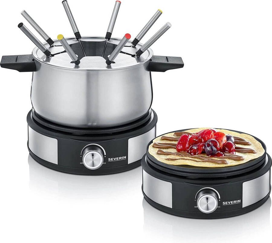 Severin FO 2471 Crepe Maker Fondueset combi Elektrisch RVS Zwart