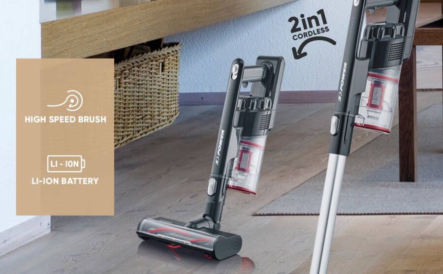 Severin HV 7154 steelstofzuiger 2 in 1 22.2V turboborstel zwart rood