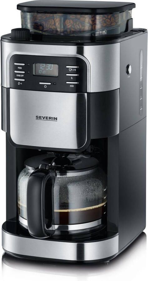 Severin KA 4810 Filter Koffiezetapparaat met bonenmaler Glazen kan Aromaselectie Zwart Rvs