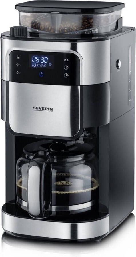 Severin Koffiezetapparaat met maalwerk KA 4813 1 25 l Maalgrofheid en koffiehoeveelheid instelbaar warmhoudtijd tot 60 min. Ontplooiing van het aroma dankzij unieke Blooming-functie led-touchscreen met timerfunctie