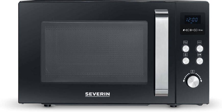 Severin MW 7752 Combi Magnetron met grill- en heteluchtfunctie tot 200 °C Incl Pizzaplaat Ø 28 cm 23 Liter Timer en Automatische programma's Zwart Zilver