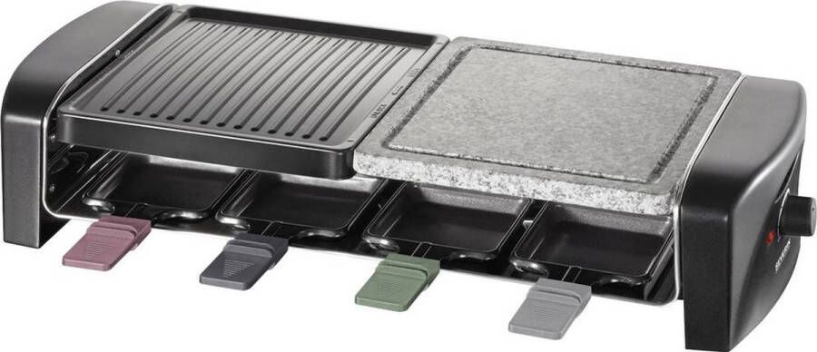 Severin Raclette RG 9645 Natuurlijke grilsteen 8 raclettepannetjes met gekleurde grepen