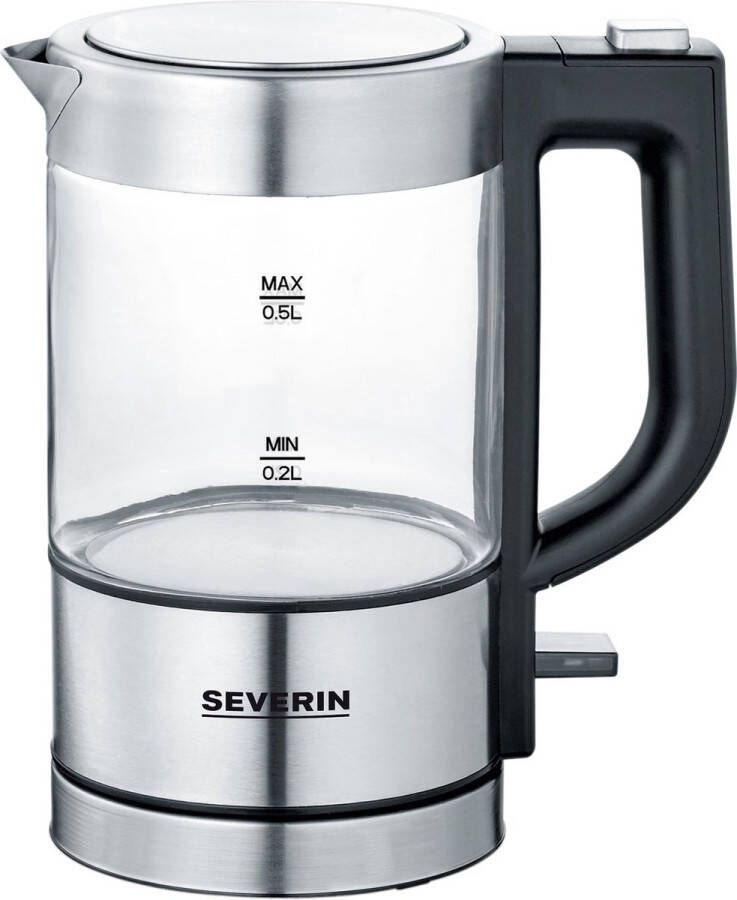 Severin WK 3472 Waterkoker electrisch glazen kan 0.5l zilver zwart