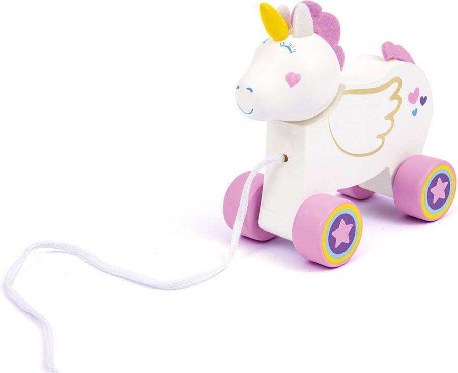 Sevi Houten Eco Slim Trekfiguur Eenhoorn Motorische Vaardigheden Speelgoed en Ontwikkeling van Evenwicht Voor Kinderen vanaf 10 Maanden Wit Roze Ca. 15 x 7 x 12 cm