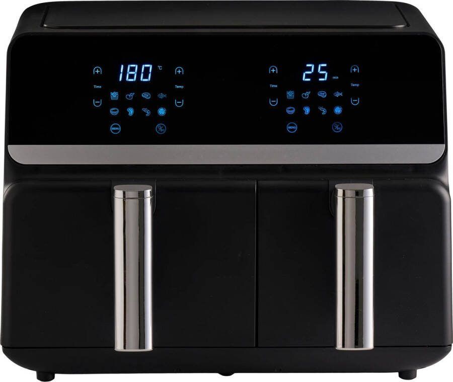 SEVVA Dubbele Airfryer XXL Duo Airfyer Heteluchtfriteuse Heteluchtoven Airfryer Oven 9L Zwart 2 Vakken