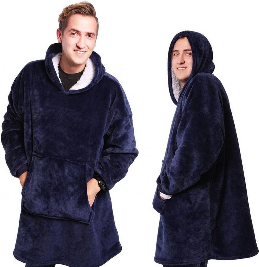 SEZGoods Snuggle Hoodie Snuggie Fleece Deken Met Mouwen Donkerblauw 113 x 74 cm Plaid Warmtedeken Knuffeldeken