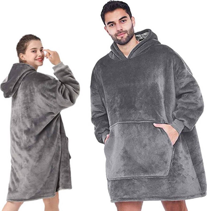SEZGoods Snuggle Hoodie Snuggie Fleece Deken Met Mouwen Grijs 113 x 74 cm Plaid Warmtedeken Knuffeldeken