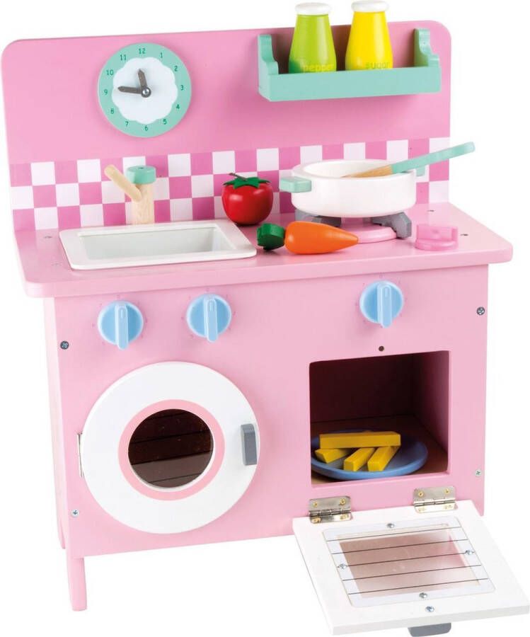 SFC Toys Houten speelkeukentje voor meisjes Retro pink 11 delig Houten speelgoed vanaf 3 jaar