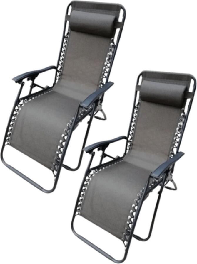 SFT Products SFT s Terrasstoel Set van 2 Stuks Grijs Strandstoelen Ligstoel Tuinstoel Camping Ligstoel Tuinstoel van Aluminium Loungestoel