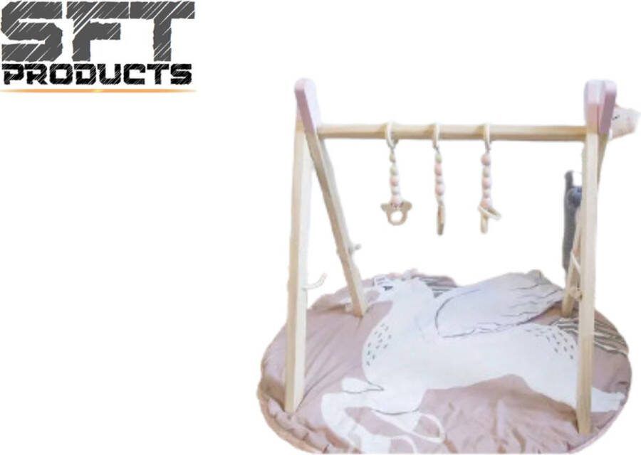 SFT Products SFT s Babygym Hout Houten Baby Speelgoed Vanaf 0 Jaar Handgemaakt Kraamcadeau 3 Hangers Roze
