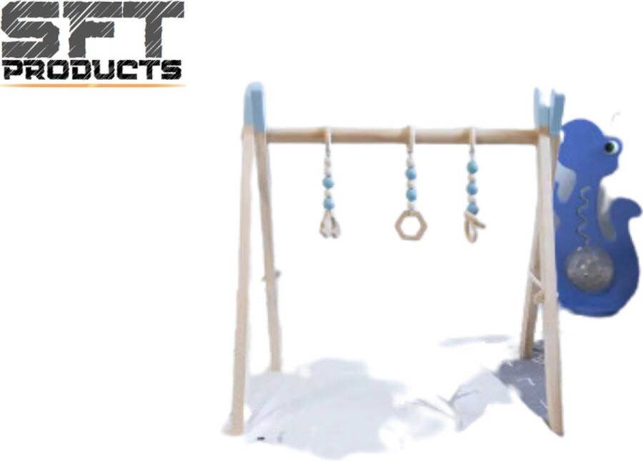 SFT Products SFT s Babygym Hout Houten Baby Speelgoed Vanaf 0 Jaar Handgemaakt Kraamcadeau 3 Hangers Blauw