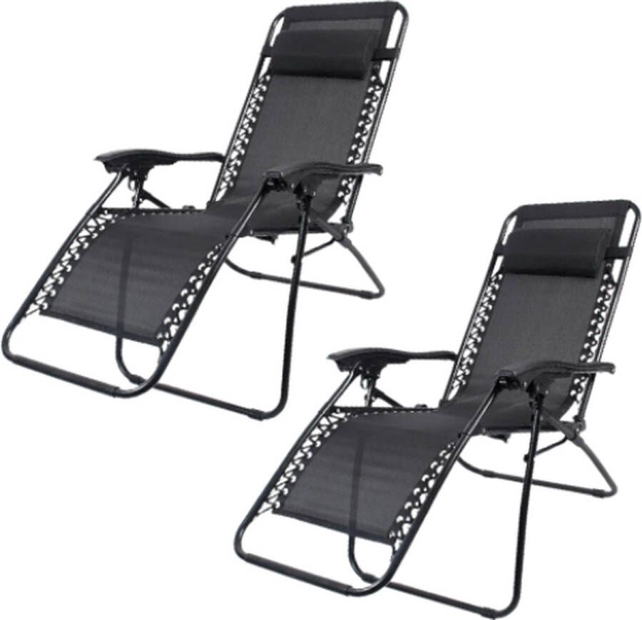 SFT Products SFT s Terrasstoel Set van 2 Stuks Zwart Loungestoel Strandstoelen Set van Aluminium Campingstoel Opvouwbaar Vouwbare Ligstoel