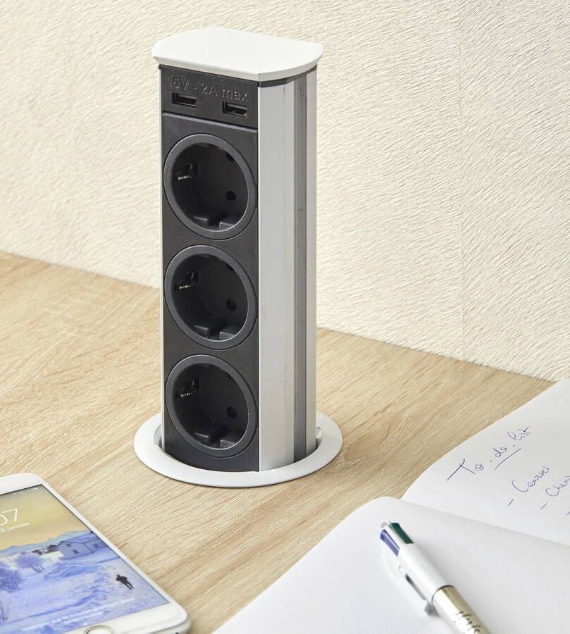 SGN Pop-up stekkerblok Brick 3x stopcontacten 2x usb lader wit