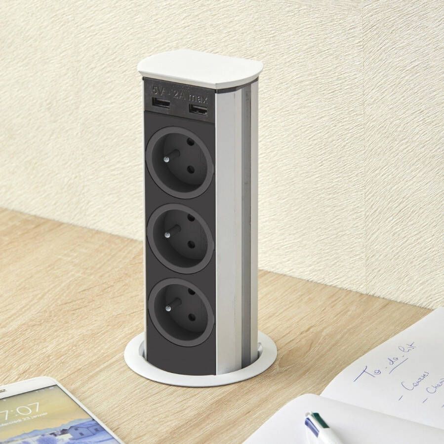 SGN Pop-up stekkerblok Brick 3x stopcontacten (PENAARDE) 2x usb lader wit