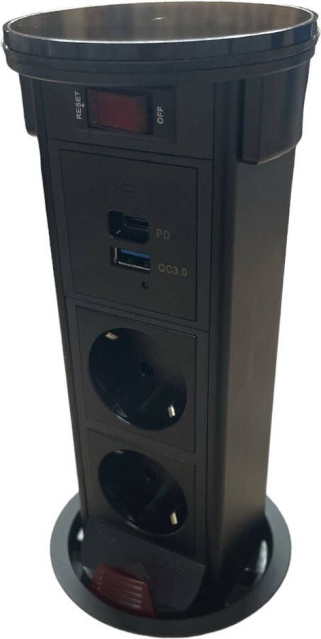 SGN Popup stekkerdoos zwart 2x stopcontact USB-A C
