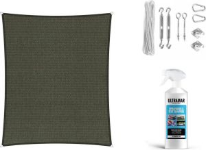 Shadow Comfort Compleet pakket: rechthoek 2x3m Deep Grey met RVS Bevestigingsset en buitendoek reiniging