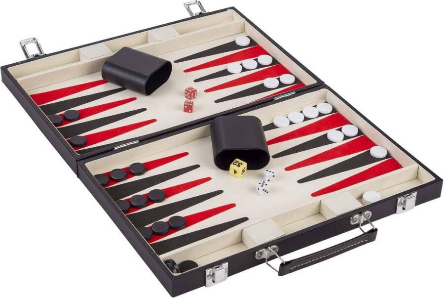 Shagam Backgammon Set Backgammon Koffer Leer Zwart & Rood Reiseditie