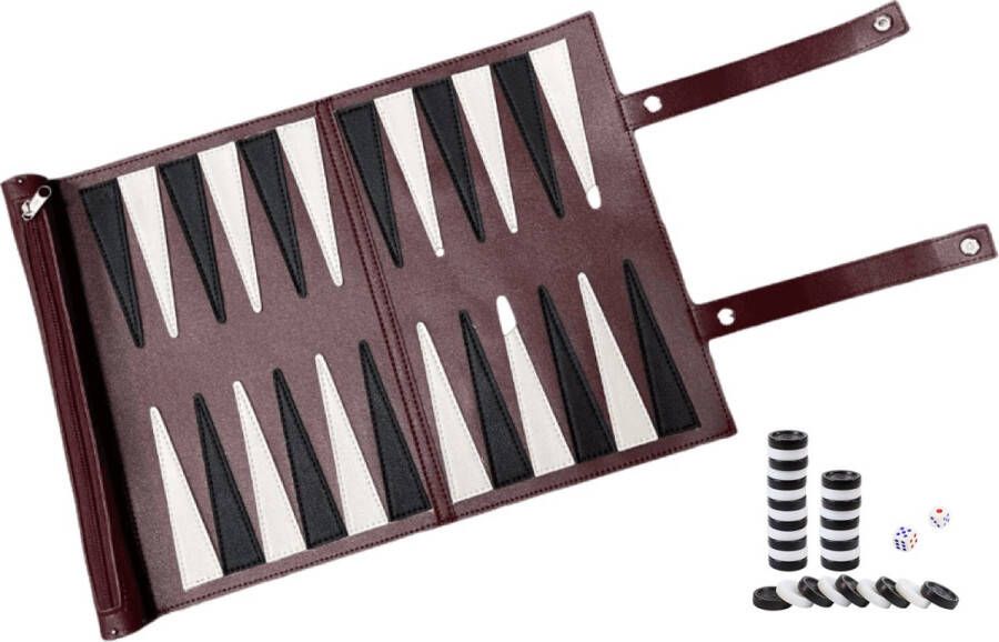 Shagam Backgammon Set Met stenen schijven Oprolbaar Opvouwbaar Reisset Rol Leer Backgammon koffer