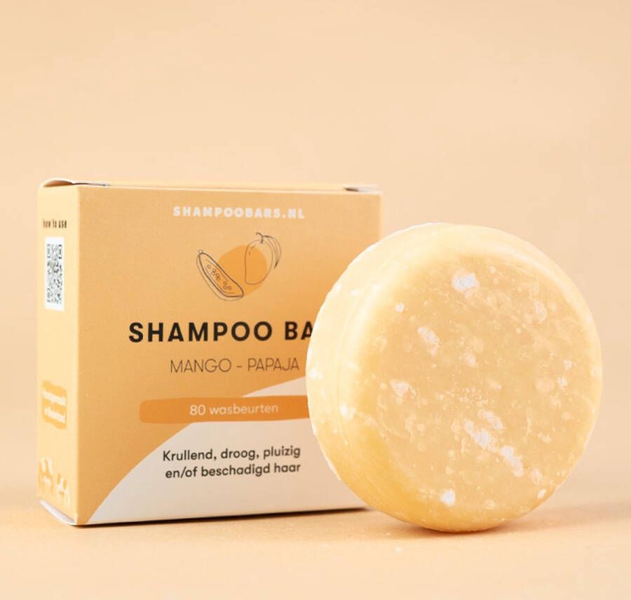 Shampoo Bars Nederland Shampoo Bar Mango Papaja Handgemaakt in Nederland SLS- & SLES-vrij Dierproefvrij Ideaal voor krullend haar Zeer geschikt voor een droge hoofdhuid 100% biologisch afbreekbare verpakking