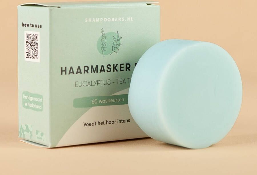 Shampoo Bars Nederland Haarmasker Bar Eucalyptus Tea Tree Handgemaakt in Nederland Voedt het haar intens Plasticvrij SLS- & SLES-vrij Dierproefvrij Vegan 100% biologisch afbreekbare verpakking