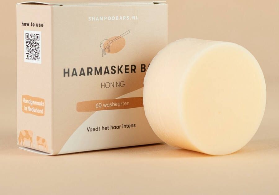 Shampoo Bars Nederland Haarmasker Bar Honing Handgemaakt in Nederland Voedt het haar intens Plasticvrij SLS- & SLES-vrij Dierproefvrij Vegan 100% biologisch afbreekbare verpakking