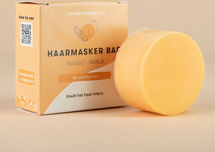 Shampoo Bars Nederland Haarmasker Bar Mango Papaja Handgemaakt in Nederland Voedt het haar intens Plasticvrij SLS- & SLES-vrij Dierproefvrij Vegan 100% biologisch afbreekbare verpakking