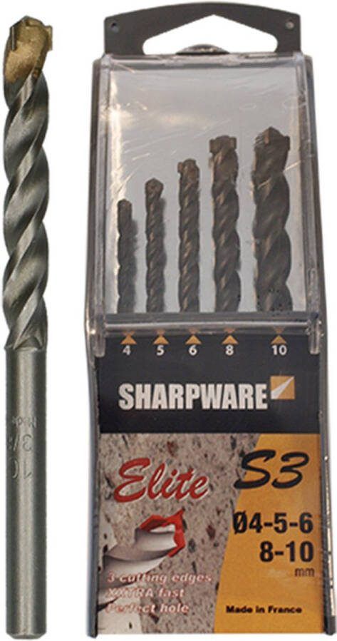 Sharpware Elite betonboor steenboor S3 3 snijvlak set 5 ST