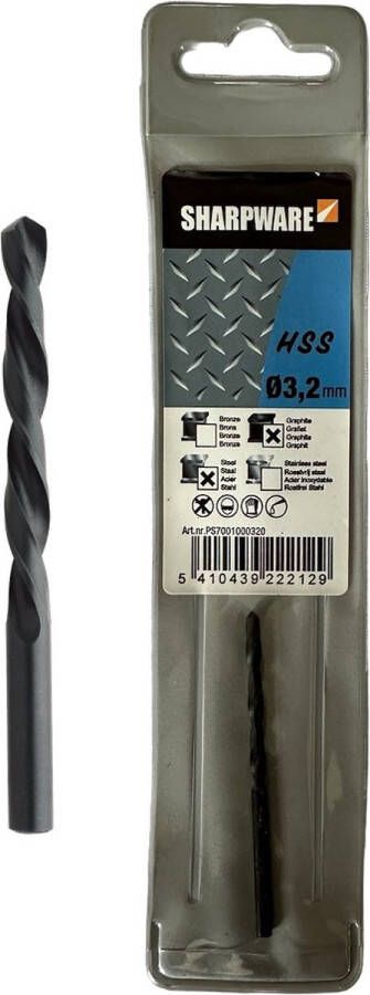 Sharpware metaalboren – metaalboor HSS DIN 338 Ø 3 2 mm – per stuk