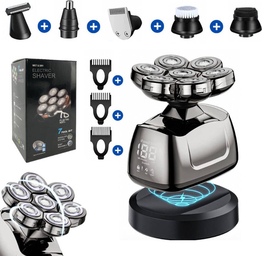 Shaver 6-in-1 Scheerapparaat mannen Skull Scheerapparaat Hoofd Kaal Scheren Nat en Droog Scheerapparaten Draadloos Opladen Inclusief Extra Scheerkop T.W.V. €21 99!