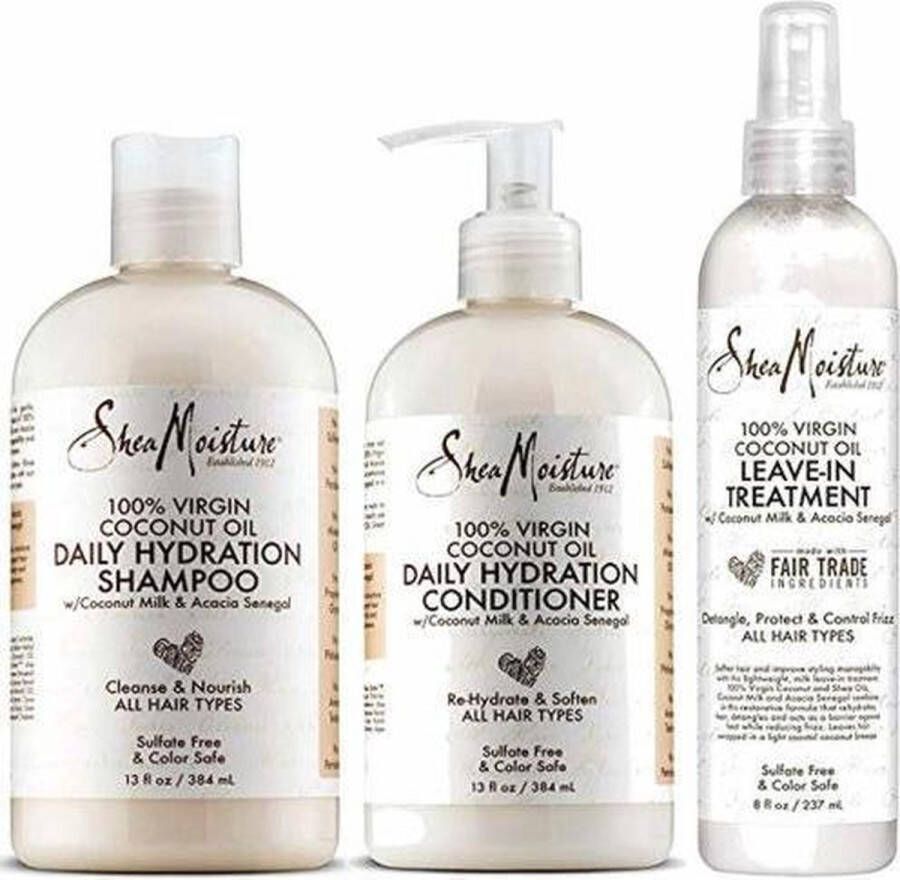 Shea Mositure Shea Moisture 100% Virgin Coconut Oil Shampoo Conditioner & Leave-In set of 3