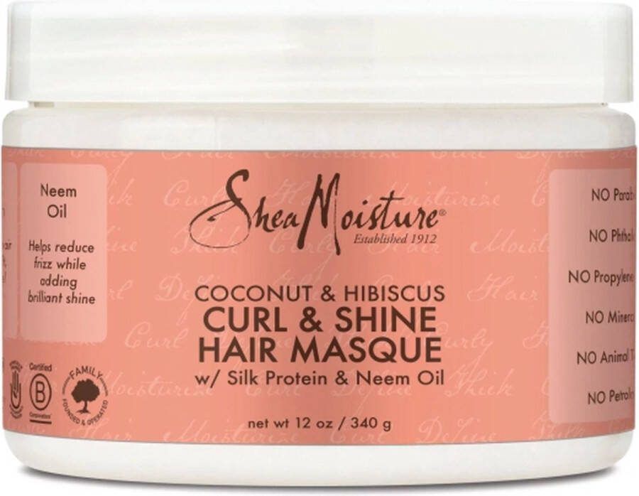 Shea Moisture Coconut & Hibiscus Haarmasker Curl & Shine Hair Masque 340 g