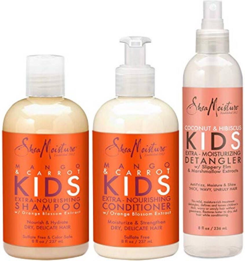 Shea Moisture Mango Carrot & Coconut Hibiscus Kids Shampoo + Conditioner + Detangler