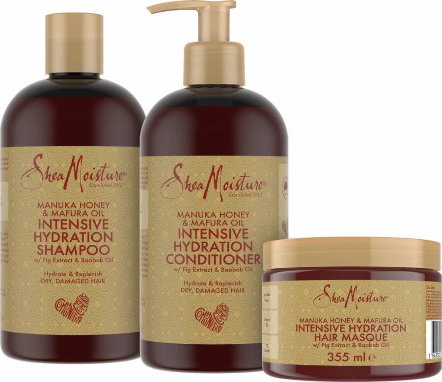 Shea Moisture Manuka Honey & Mafura Oil Intensive Hydration Combination Set – Includes 13 oz. Shampoo 13 oz. Conditioner & 12 oz. Hair Masque
