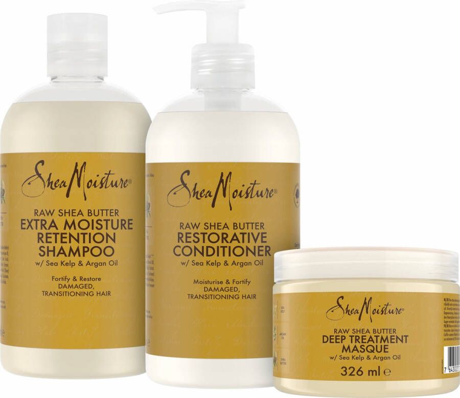 Shea Moisture Raw Shea Butter Shampoo Conditioner & Haarmasker Deep Treatment & Restorative Set of 3