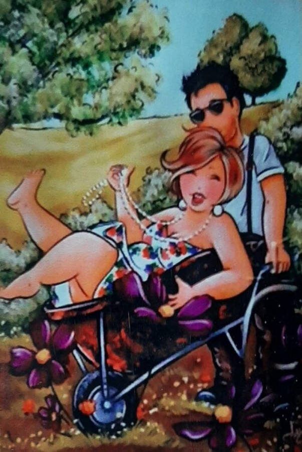 SHEN Hua Diamond Painting Set 40x50cm Dikke Dame in kruiwagen Full size ronde steentjes