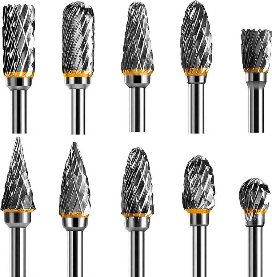 Shengbenhao Wolfraamcarbide staal dubbel gesneden roterende bramen set voor roterende gereedschap 10 stuks 1 8 inch schacht past roterende tool voor slijpmachine DIY houtbewerking snijwerk metalen polijsten graveren boren