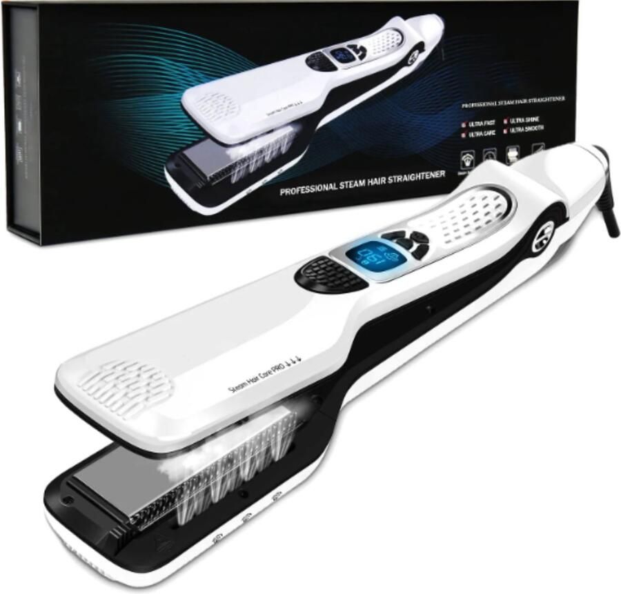 Shine & Glow Innovatieve Steampod 5.0 – professionele stoom stijl krultang wit zwart stoomtechnologie extra brede platen uitneembare kam automatisch uitschakelen