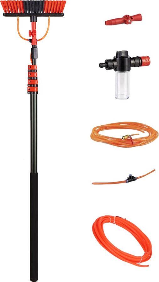 Shine Telescoopsteel met borstel 6 delige set – Telescoop met borstel Telescoopsteel ramenwassen – Uitschuifbaar tot 4 6 Meter Met zeepdispenser