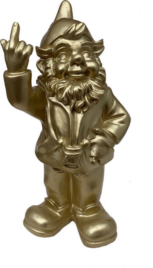ShineHoly -Goude Tuinkabouter -Middelvinger Tuinbeeld Kabouter 32 cm Tuinkabouter Goud Tuindecoratie