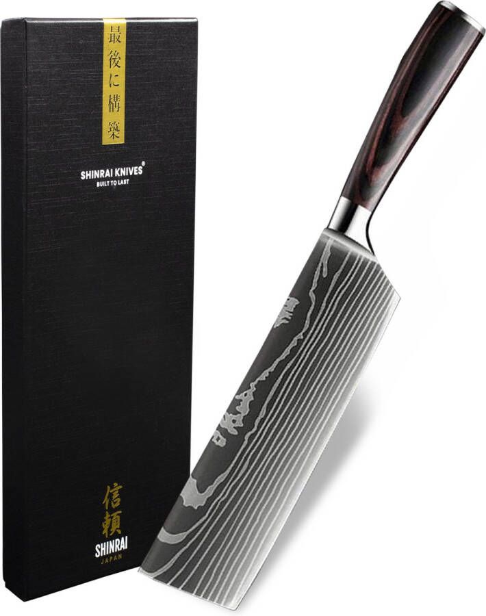 Shinrai Japan Japans Hakmes 18 cm Koksmes Damascus Mes Damascus Print Met Luxe Geschenkdoos
