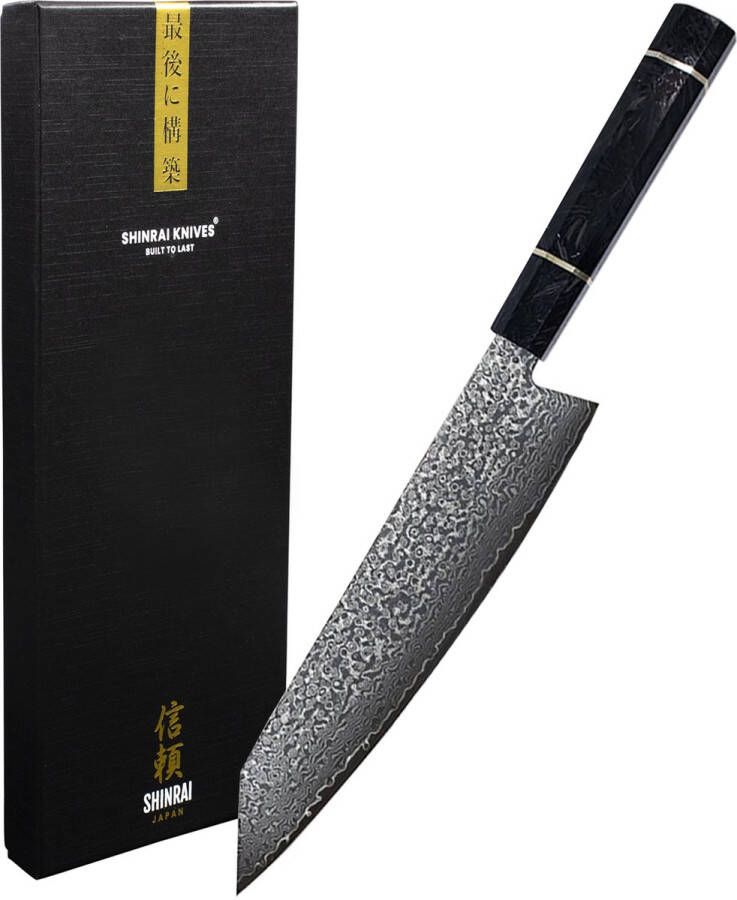 Shinrai Japan Japans Kiritsuke 23 cm Koksmes Mes Damascus Special Black Edition Met Luxe Geschenkdoos