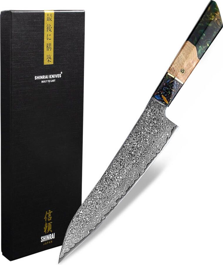 Shinrai Japan Japans Koksmes 23 cm Koksmes Mes Special Emerald Epoxy Jewels Edition Met Luxe Geschenkdoos