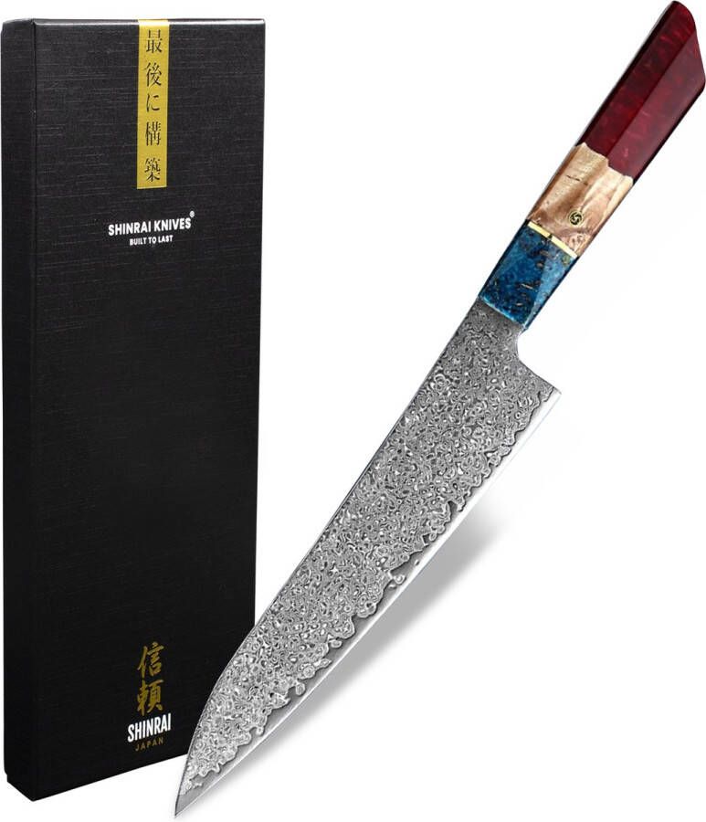 Shinrai Japan Japans Koksmes 23 cm Koksmes Mes Special Ruby Epoxy Jewels Edition Met Luxe Geschenkdoos