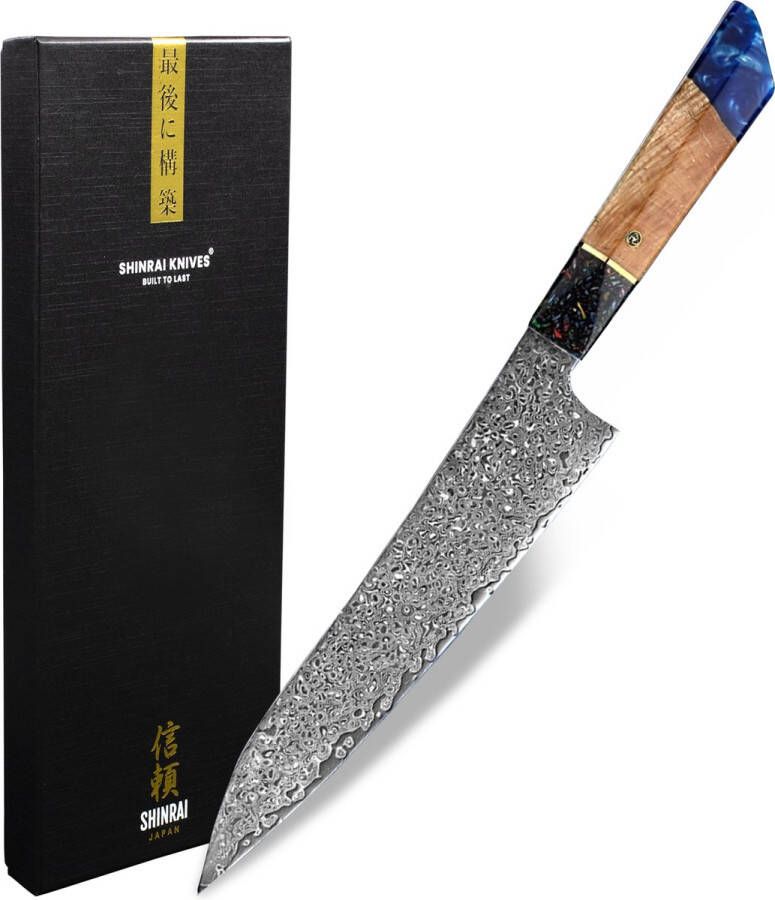 Shinrai Japan Japans Koksmes 23 cm Koksmes Mes Special Sapphire Epoxy Jewels Edition Met Luxe Geschenkdoos