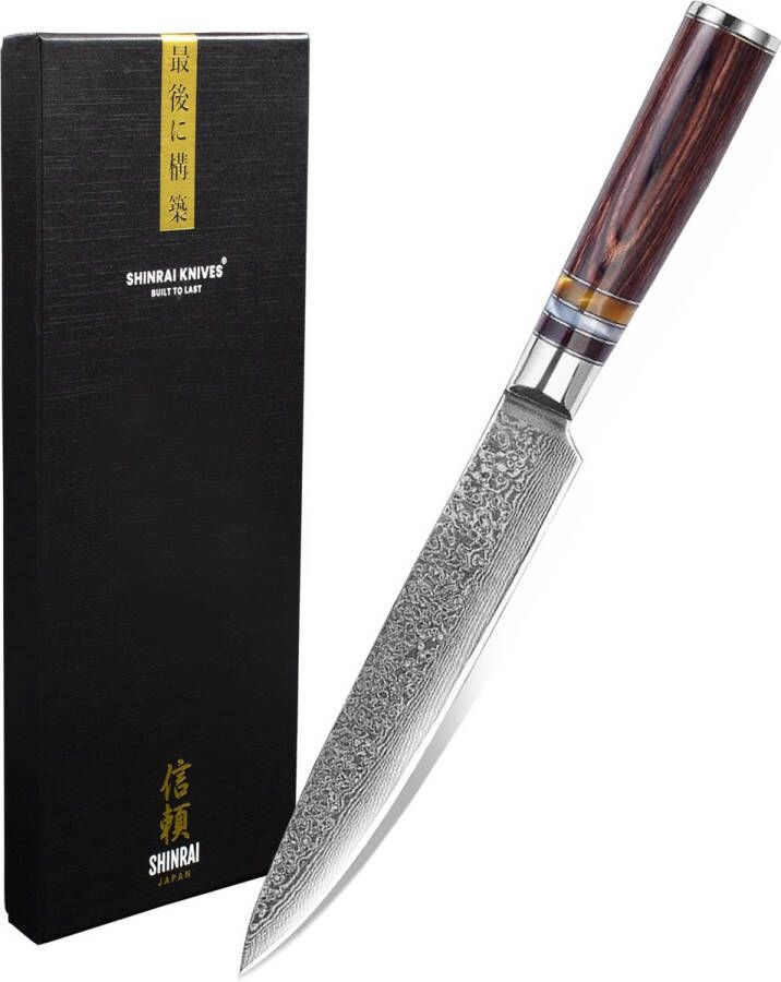 Shinrai Japan Japans Vleesmes 20 cm Koksmes Mes Damascus Micarta Jewels Met Luxe Geschenkdoos